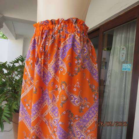 Soft orange floral and stripe maxi skirt with frill hem, size 46-48