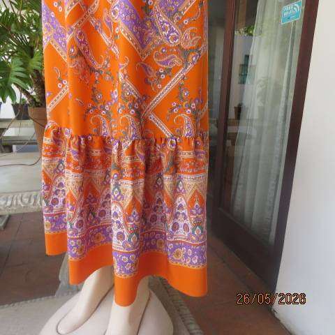 Soft orange floral and stripe maxi skirt with frill hem, size 46-48