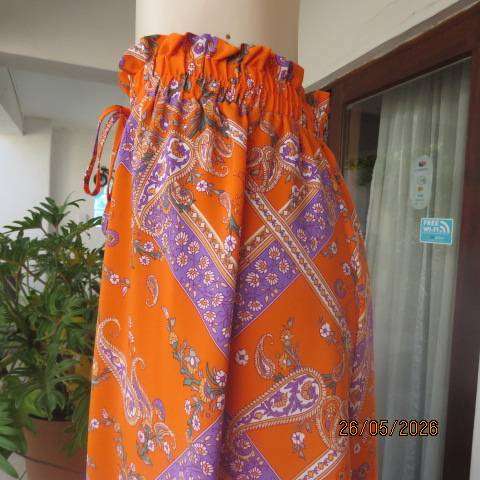 Soft orange floral and stripe maxi skirt with frill hem, size 46-48