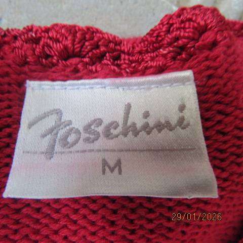 FOSHINI dark red cotton-viscose knit button down cardigan with crochet edgings. Size 40