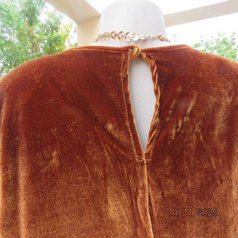 INSPIRE rich ochre colour long stretch polyester velvet dress. With peephole. Size 42