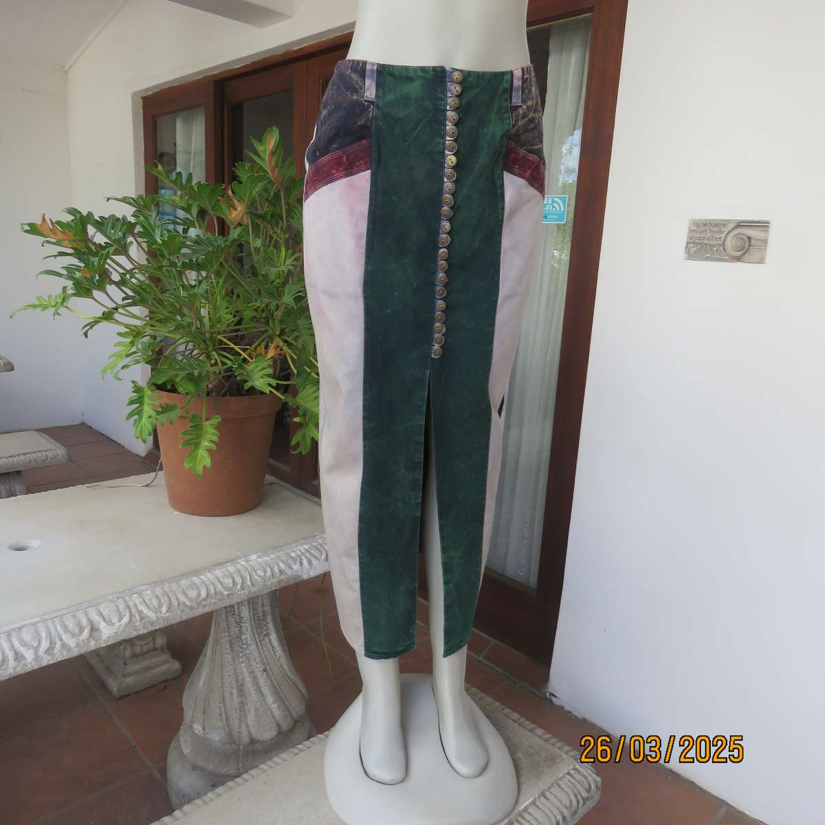 YEBO sleek marble colour washed denim cotton ankle length button down skirt size 34.