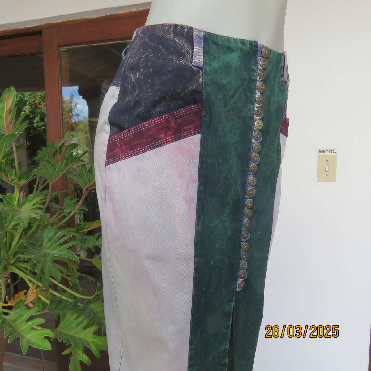 YEBO sleek marble colour washed denim cotton ankle length button down skirt size 34.