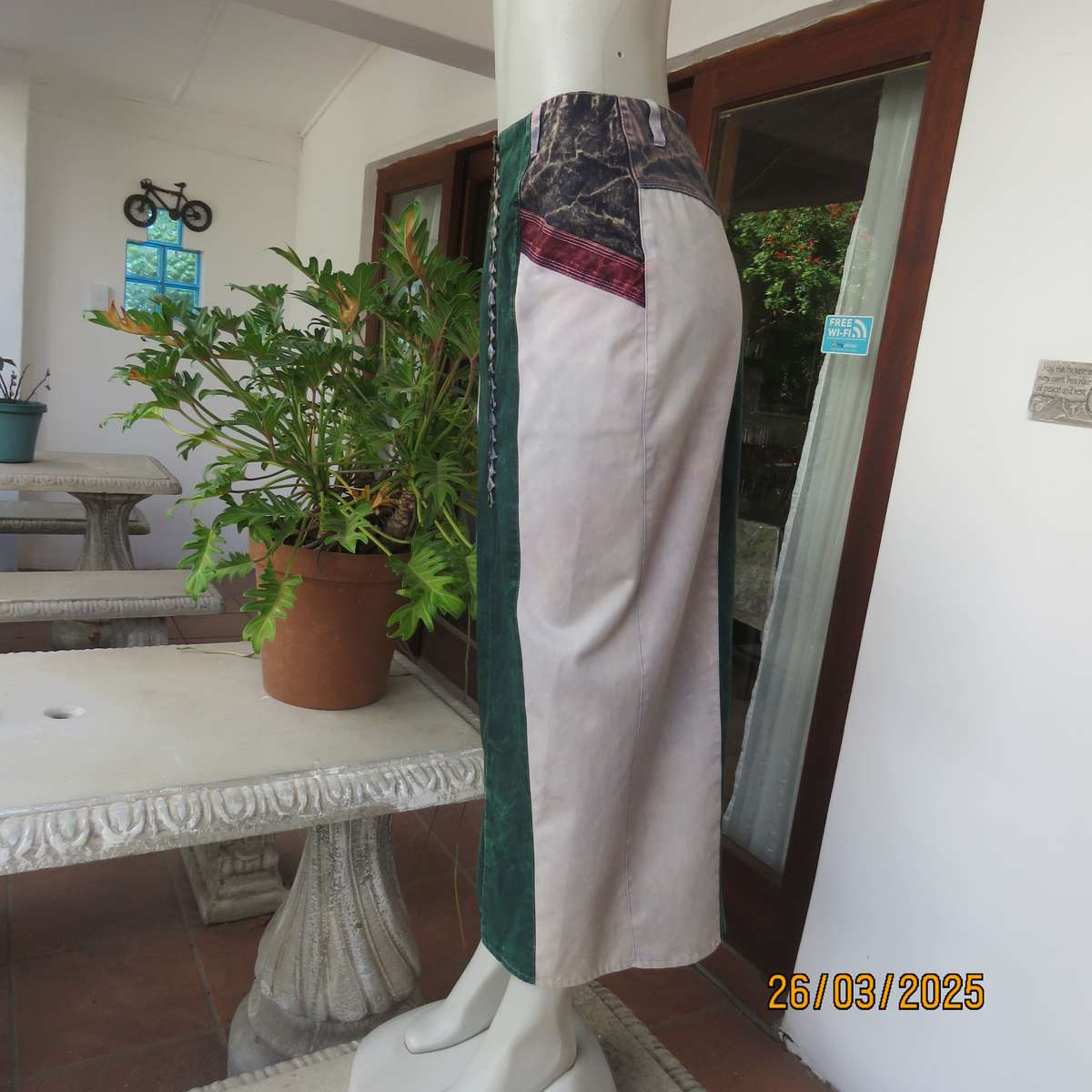 YEBO sleek marble colour washed denim cotton ankle length button down skirt size 34.