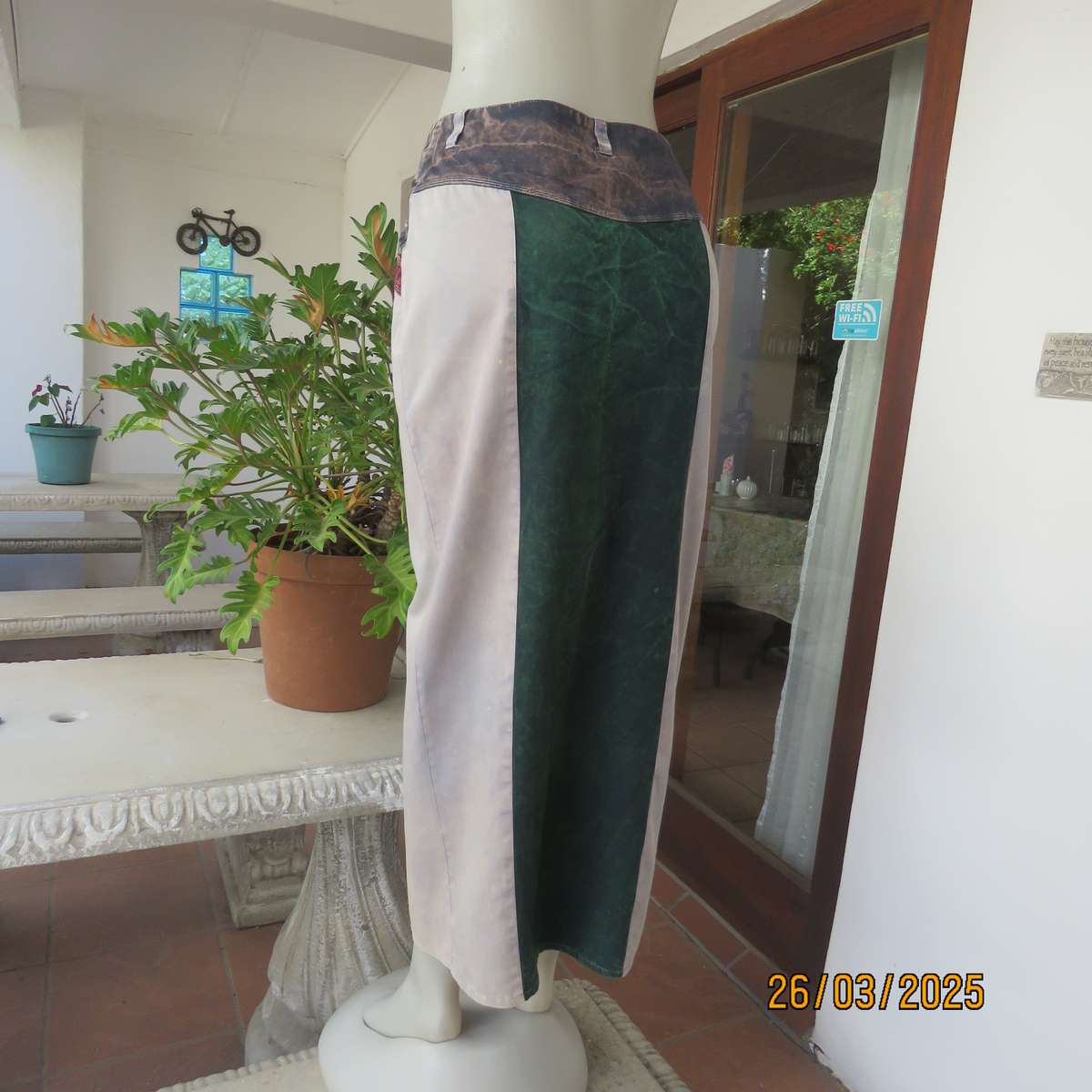 YEBO sleek marble colour washed denim cotton ankle length button down skirt size 34.