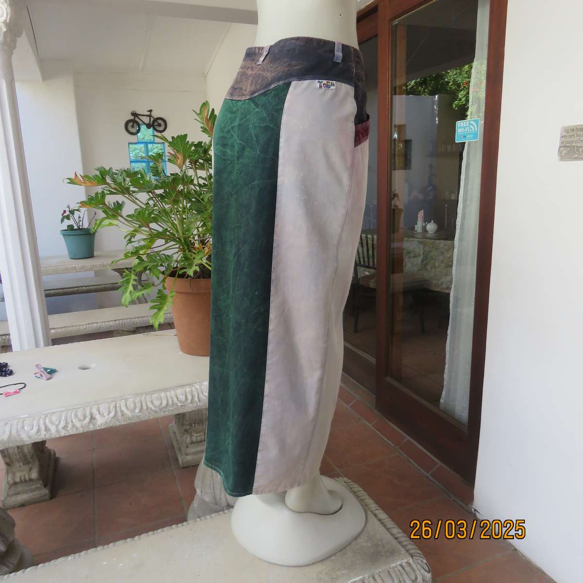 YEBO sleek marble colour washed denim cotton ankle length button down skirt size 34.