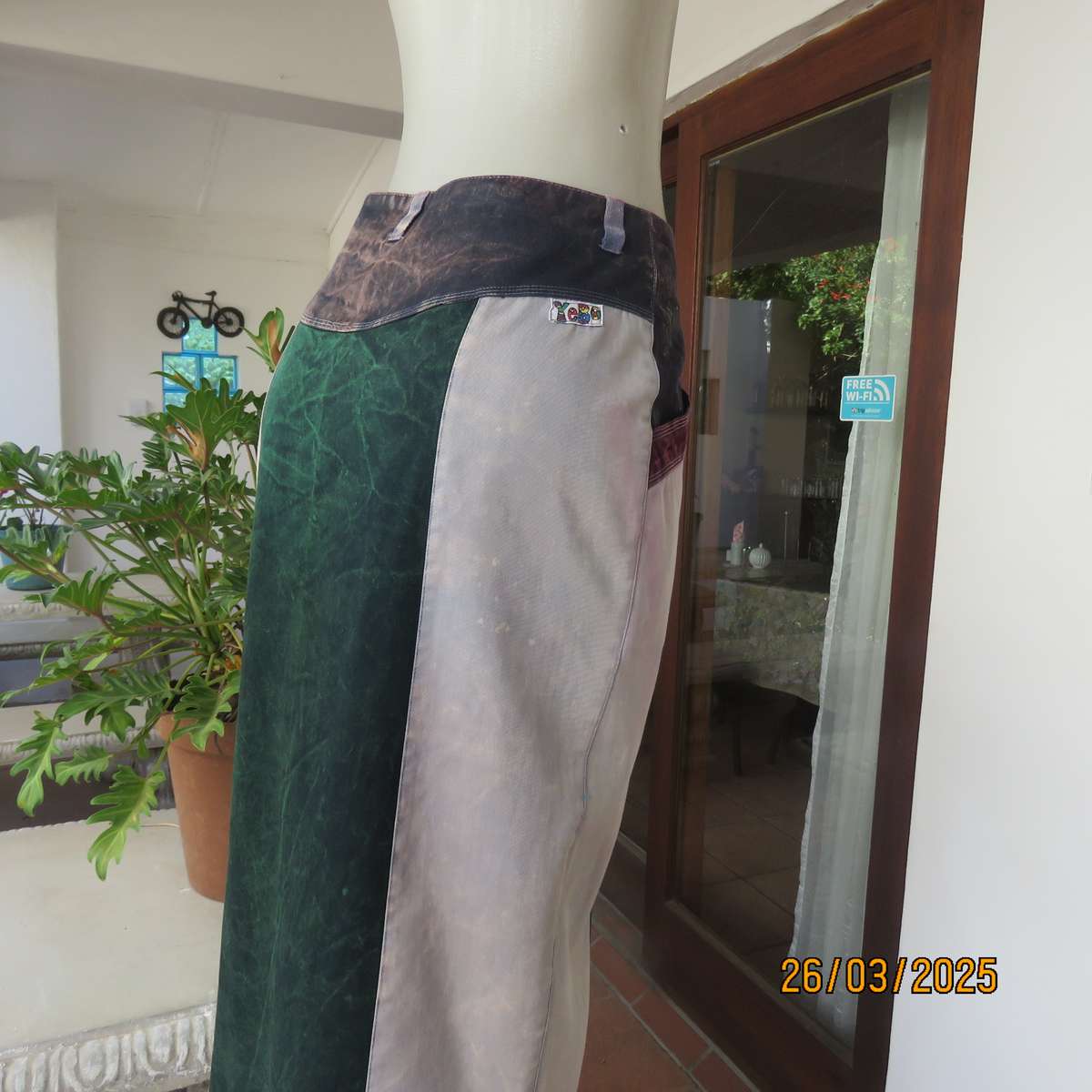 YEBO sleek marble colour washed denim cotton ankle length button down skirt size 34.