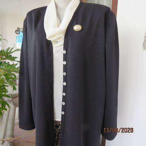 IN Clothing Black lightweight long sleeve collarless coat with 3rd button-down front, size 40-42