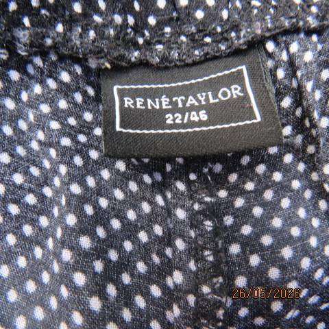 René Taylor black wide leg white polka dot rayon challis pants size 46