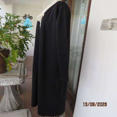 IN Clothing Black lightweight long sleeve collarless coat with 3rd button-down front, size 40-42