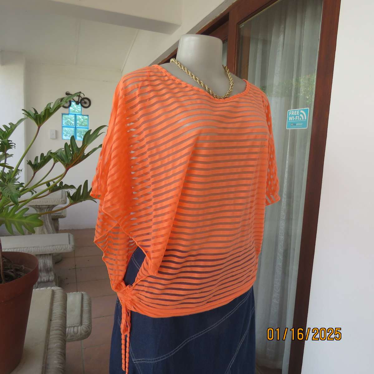 Neon orange slip over top only attached with drawstrings at bottom sides.Opaque polycotton.Size 40.