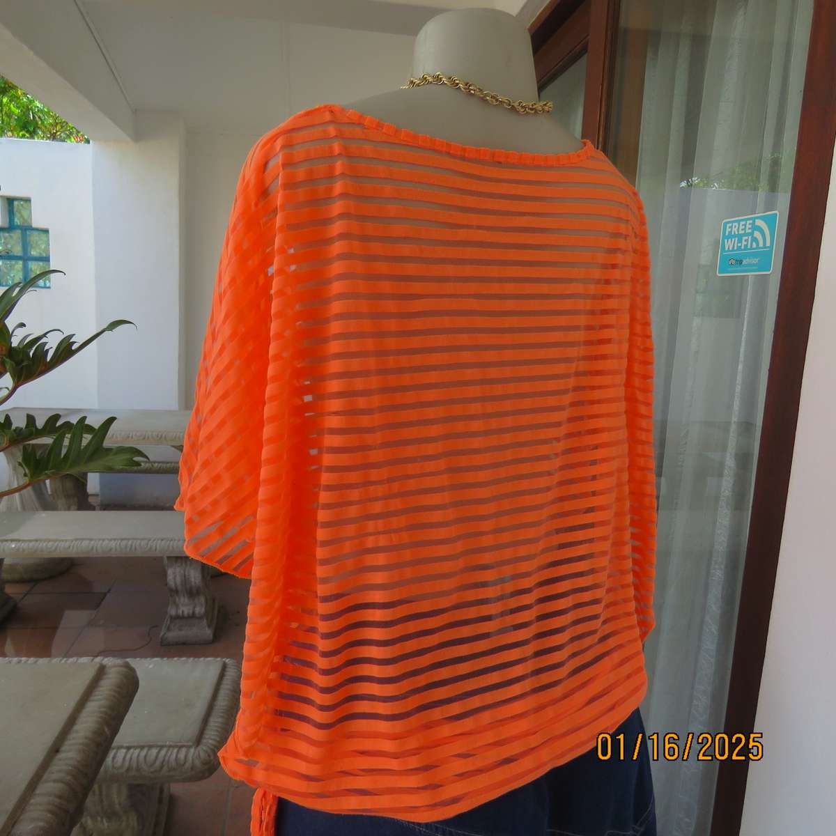 Neon orange slip over top only attached with drawstrings at bottom sides.Opaque polycotton.Size 40.