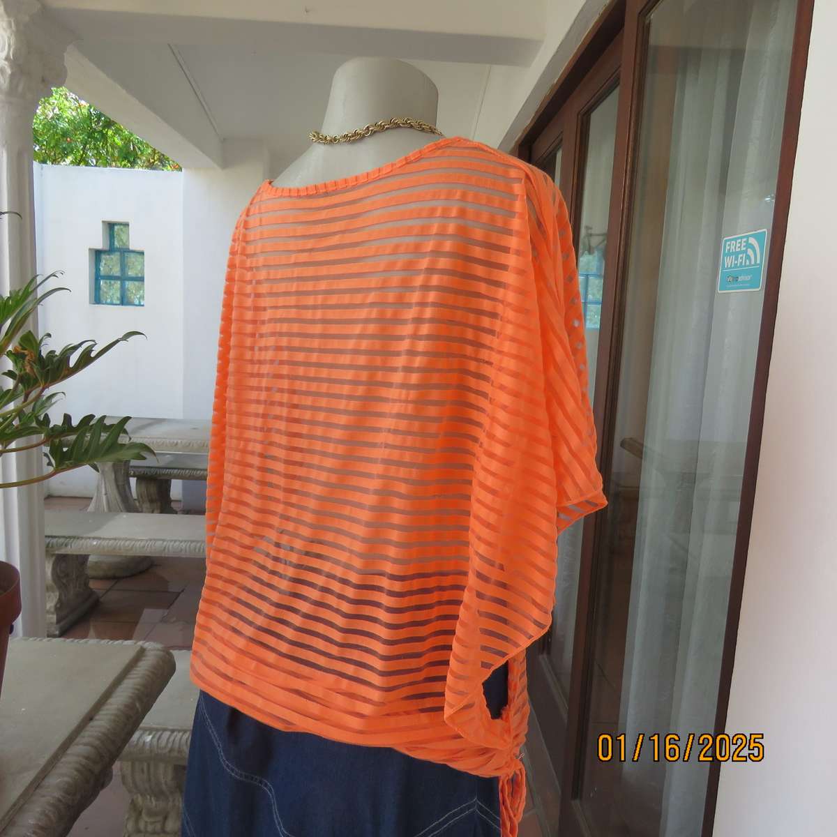 Neon orange slip over top only attached with drawstrings at bottom sides.Opaque polycotton.Size 40.
