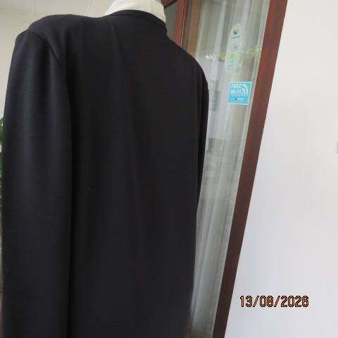 IN Clothing Black lightweight long sleeve collarless coat with 3rd button-down front, size 40-42