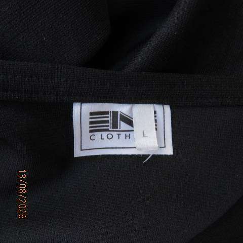 IN Clothing Black lightweight long sleeve collarless coat with 3rd button-down front, size 40-42