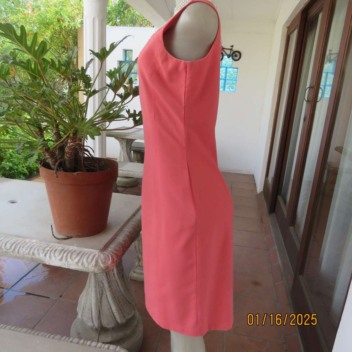 MILADY'S elegant pink crimson colour princess style dress, Zip at back. Decorated neckline.Size 36.
