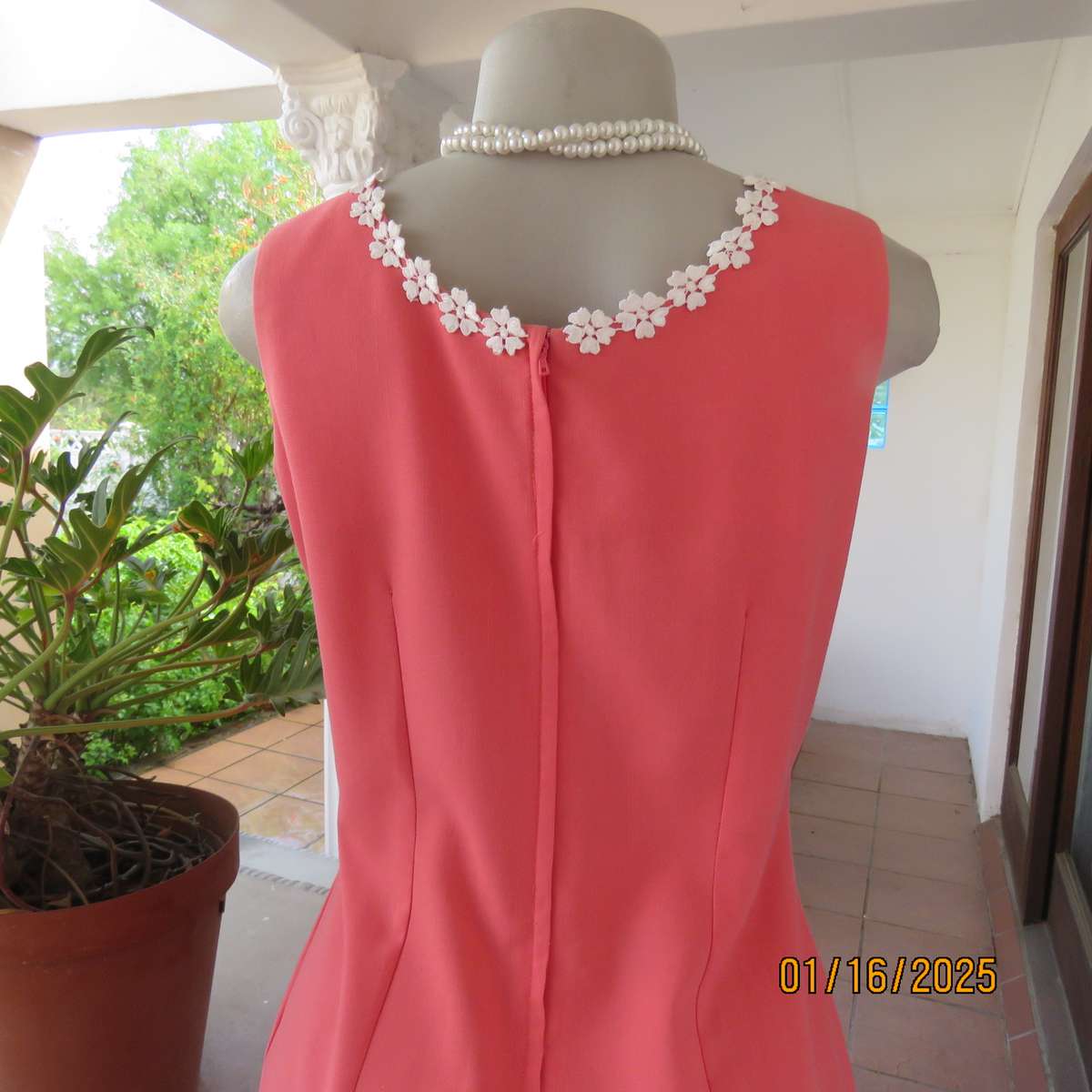 MILADY'S elegant pink crimson colour princess style dress, Zip at back. Decorated neckline.Size 36.