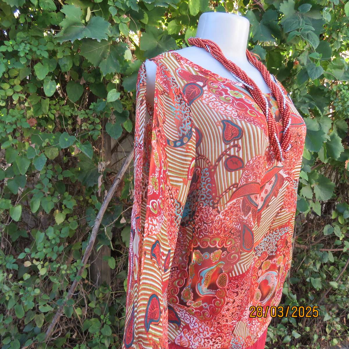 FASHION EXPRESS autumn colour long open top sleeve sheer polyester top size 38.