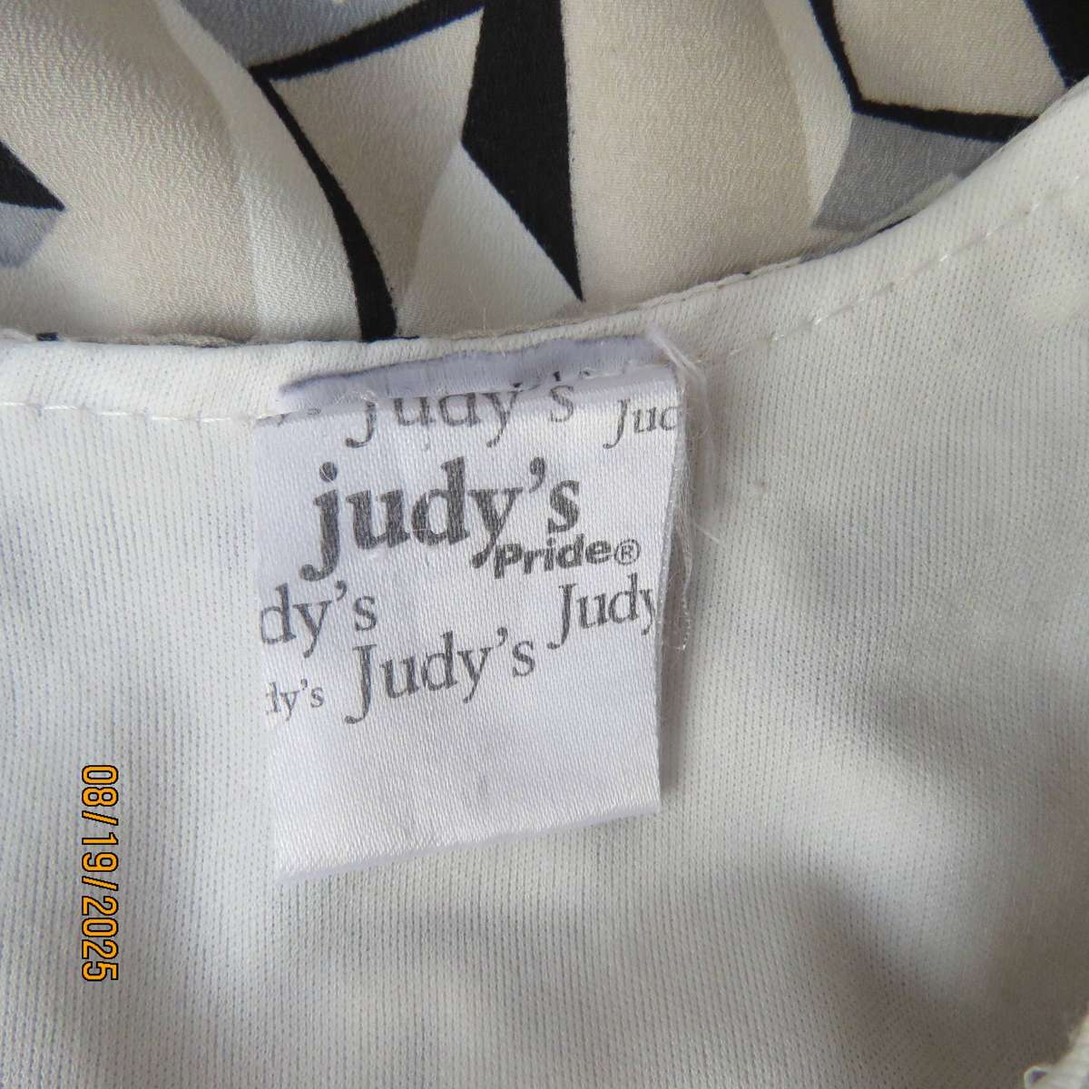 Judy's Pride Beige Blouson Top with Graphic Print, Fully Lined, Size 36