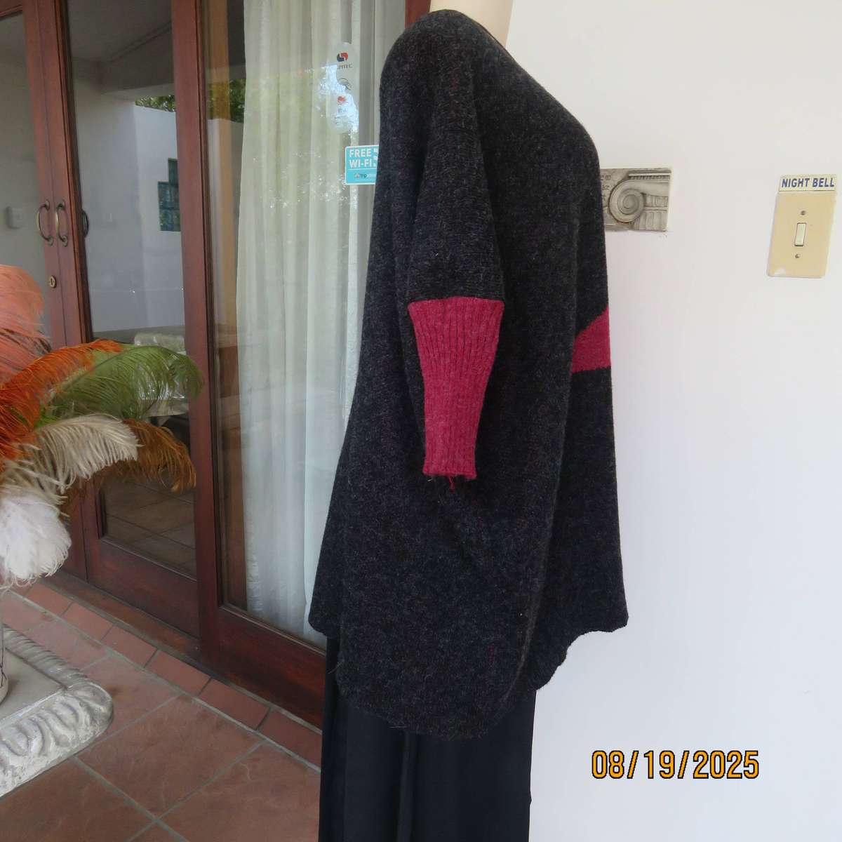ROSSELINI acrylic knit dark grey-crimson open wide cardigan size 36-38