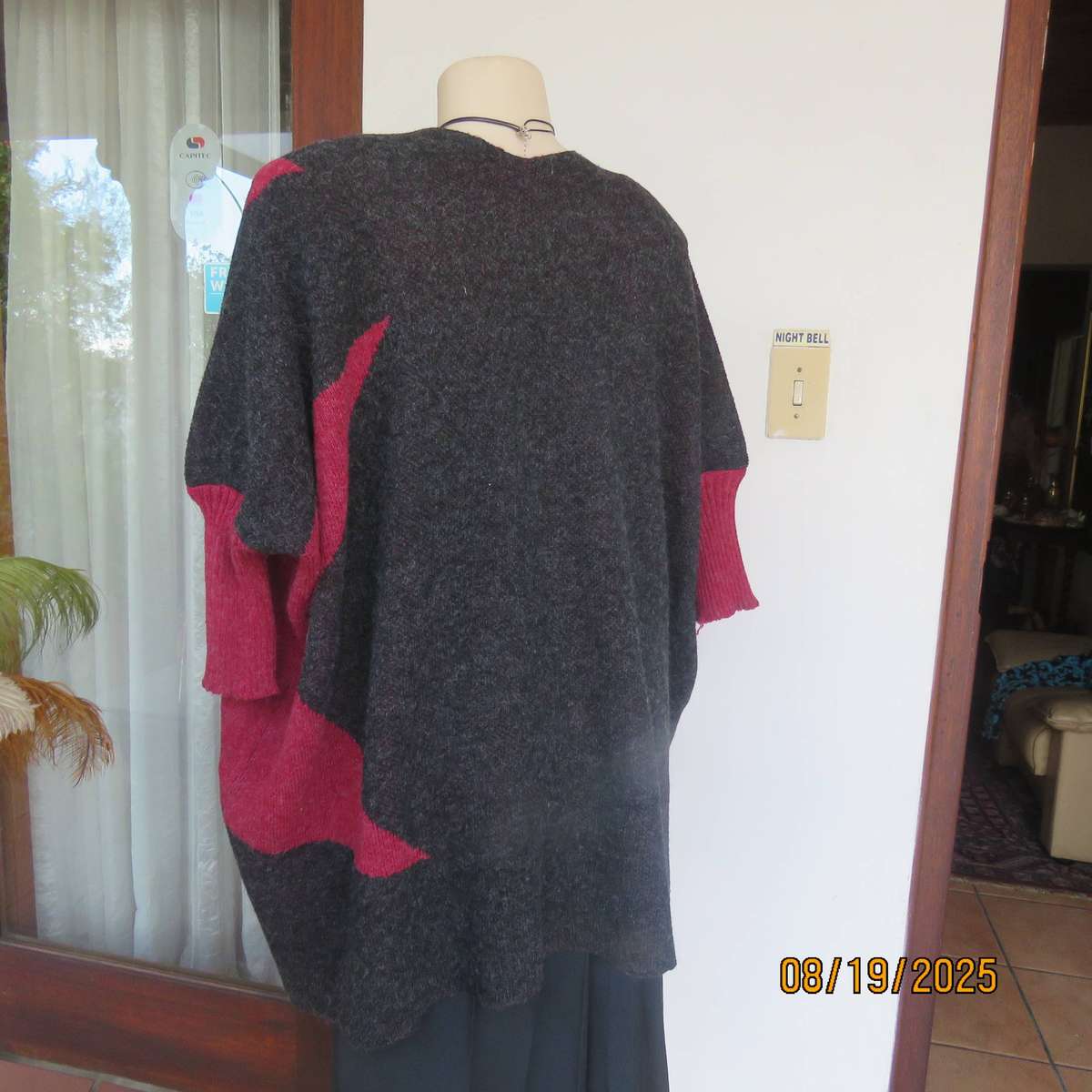 ROSSELINI acrylic knit dark grey-crimson open wide cardigan size 36-38