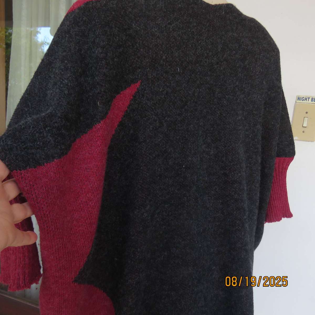 ROSSELINI acrylic knit dark grey-crimson open wide cardigan size 36-38