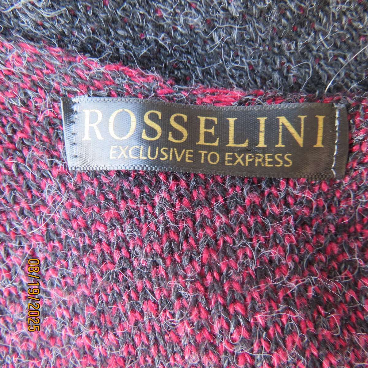 ROSSELINI acrylic knit dark grey-crimson open wide cardigan size 36-38