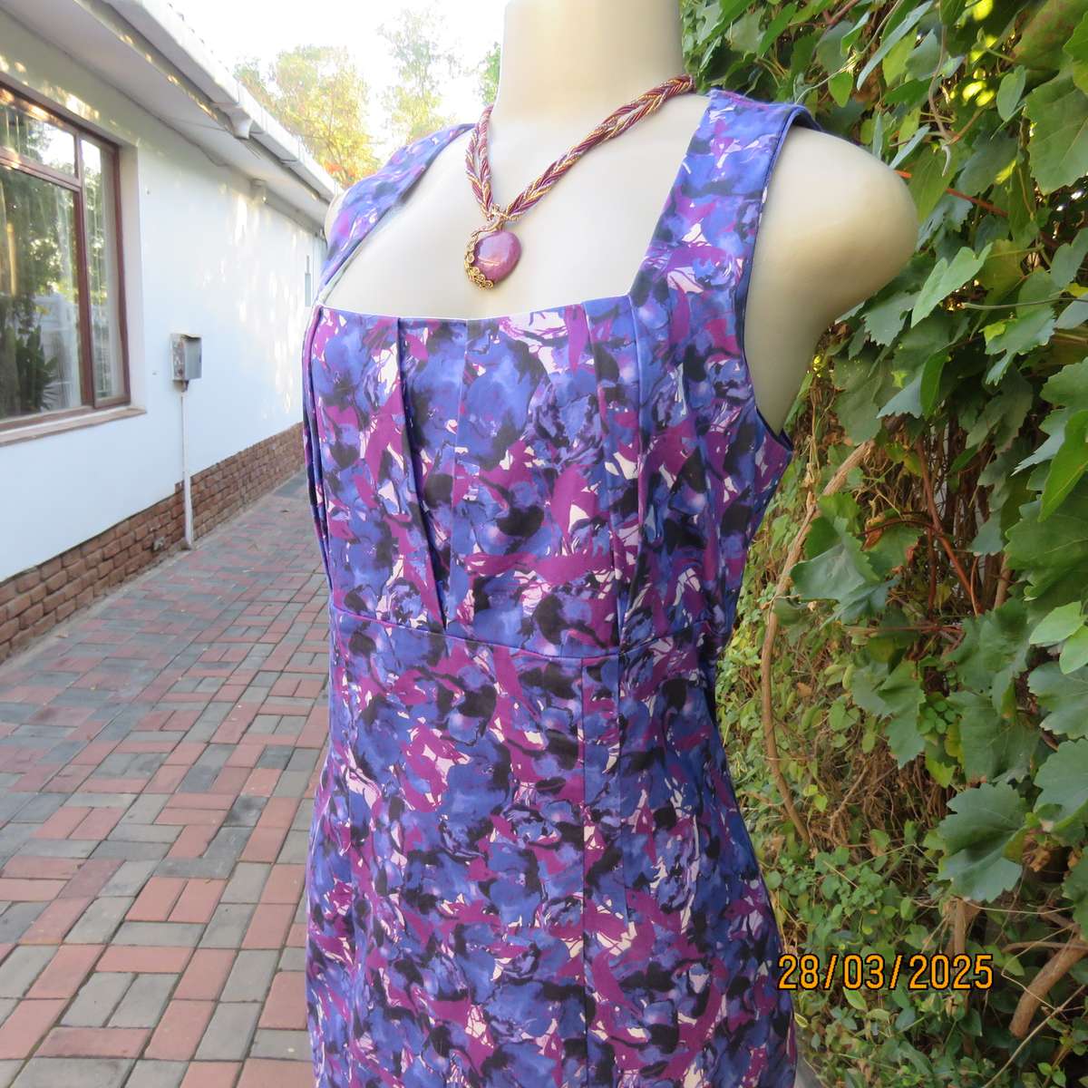 BASQUE blue-purple cotton stretch empire style dress. Lined. Size 36. As new