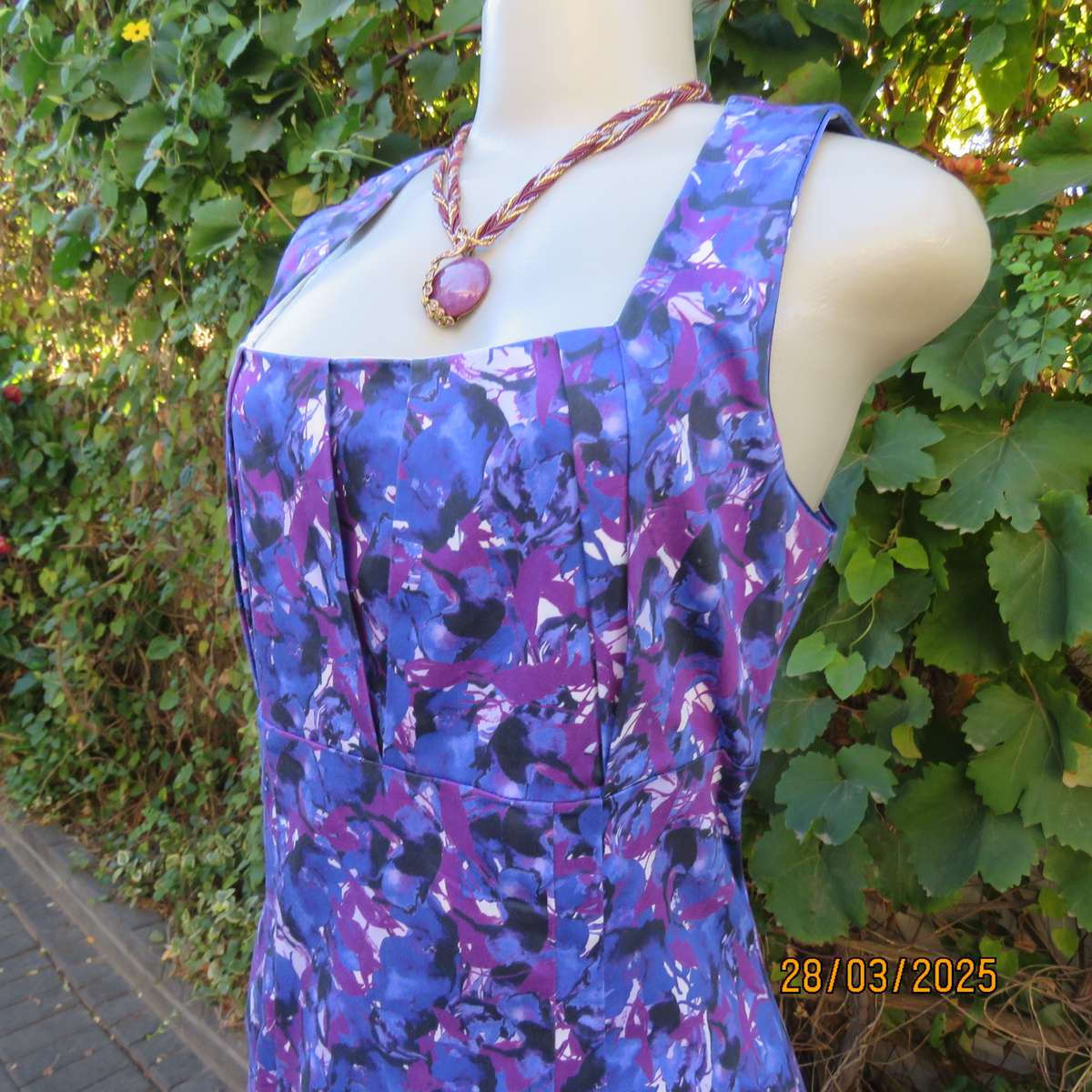 BASQUE blue-purple cotton stretch empire style dress. Lined. Size 36. As new