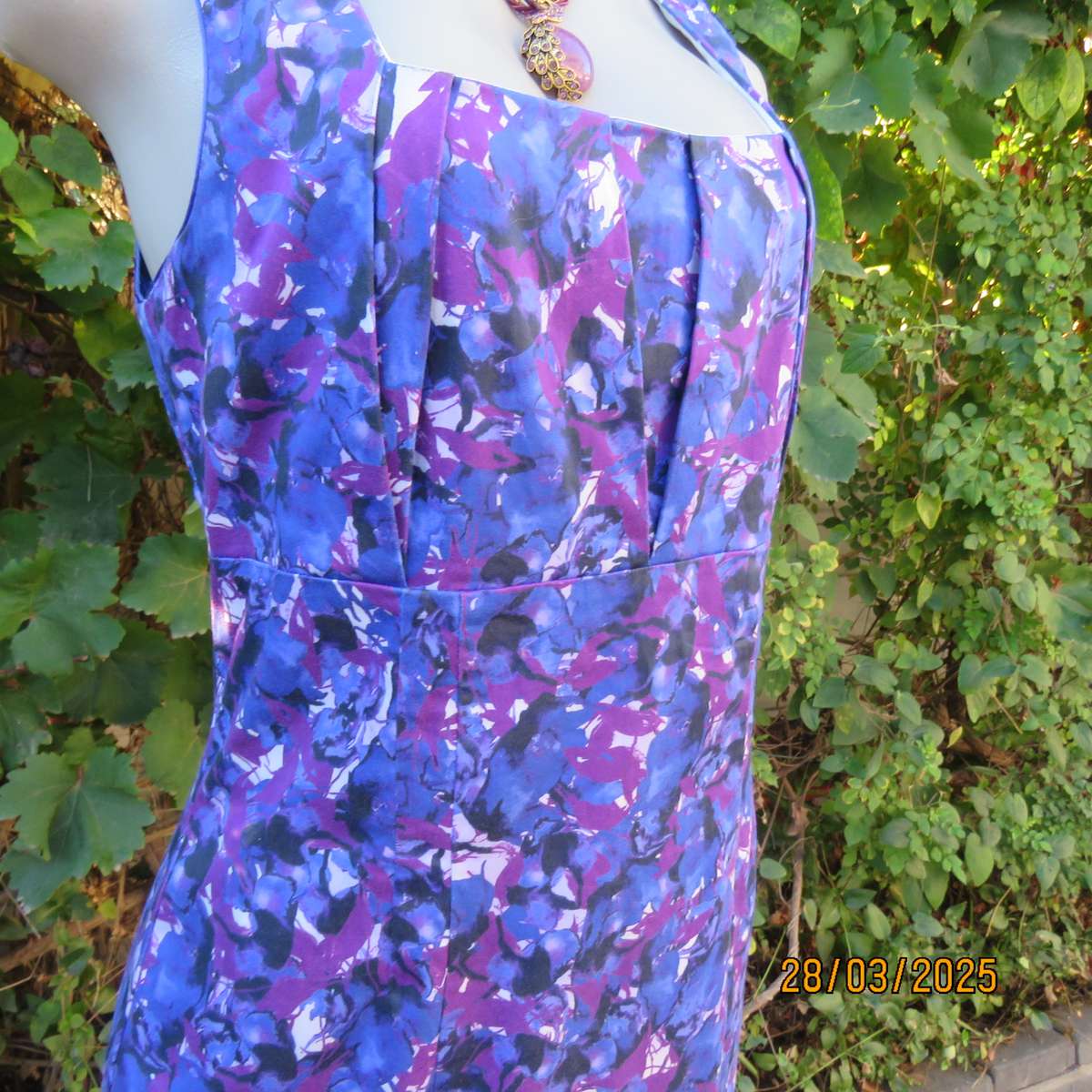 BASQUE blue-purple cotton stretch empire style dress. Lined. Size 36. As new