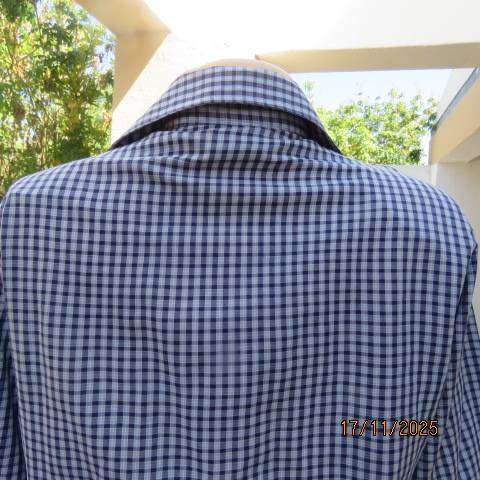 RIVER Trader blue-navy check polycotton button down top size 36.