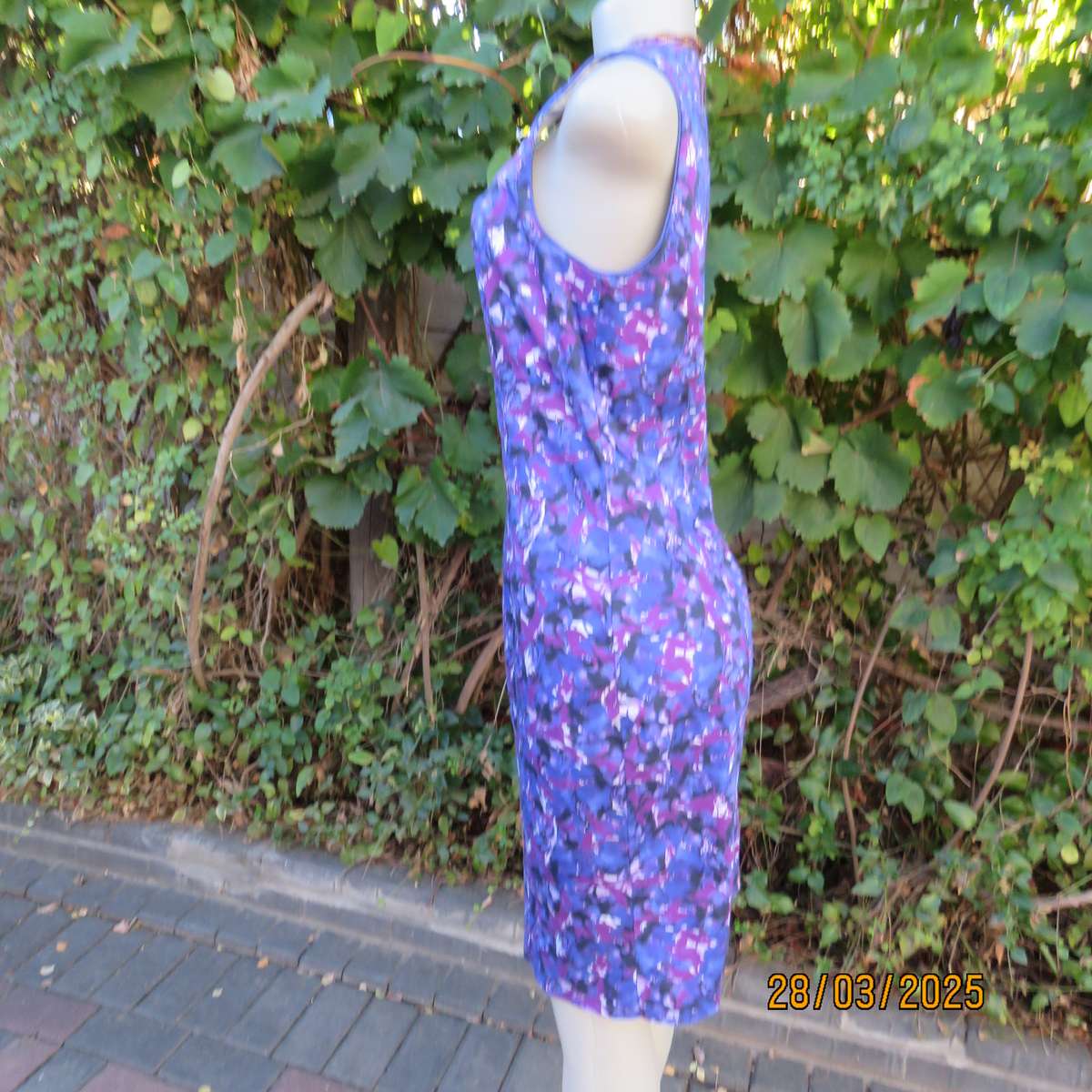BASQUE blue-purple cotton stretch empire style dress. Lined. Size 36. As new