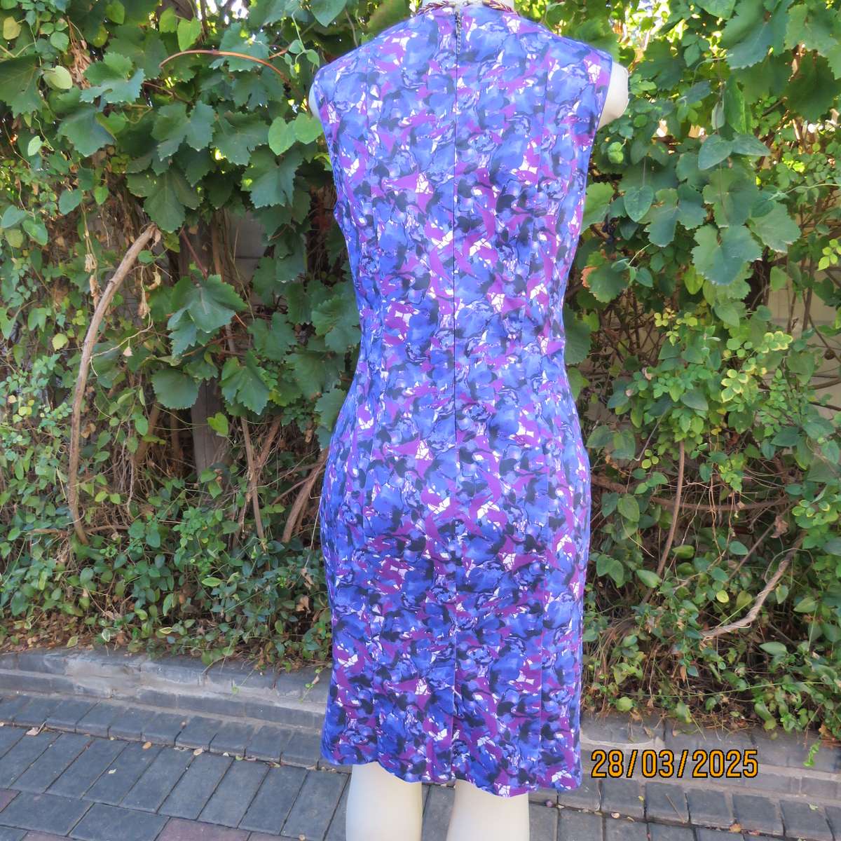 BASQUE blue-purple cotton stretch empire style dress. Lined. Size 36. As new