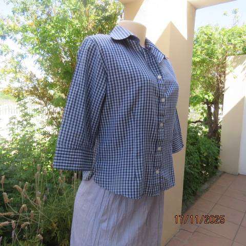 RIVER Trader blue-navy check polycotton button down top size 36.