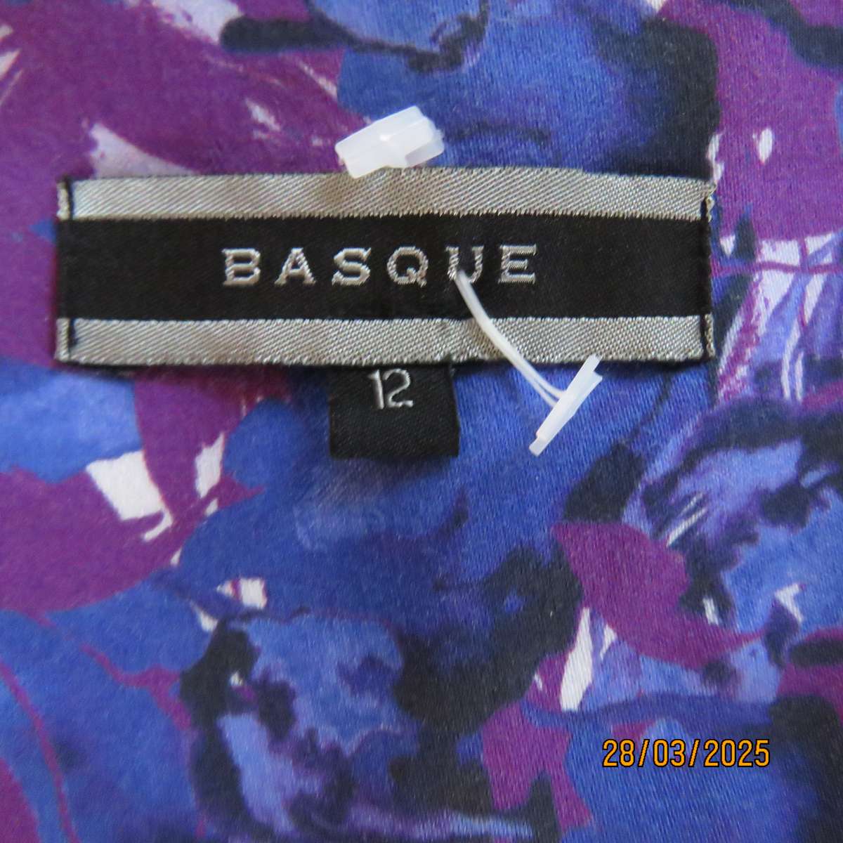 BASQUE blue-purple cotton stretch empire style dress. Lined. Size 36. As new