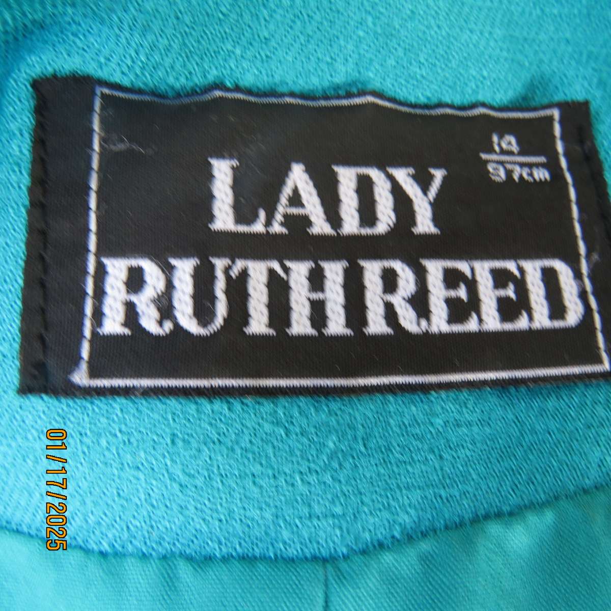 LADY RUTH REED 80's vintage turquoise short sleeve jacket. With floral edging. Size 38. As new cond.
