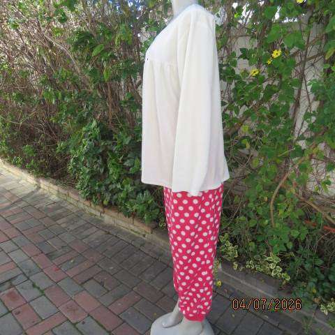 Pink and white polka dot pajama set with long sleeve top and pants, size 44