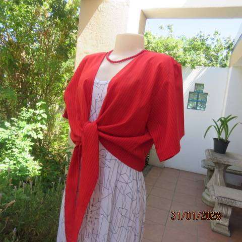 Owner made cherry red with thin vertical black stripes bolero with straps to tie. Size 44