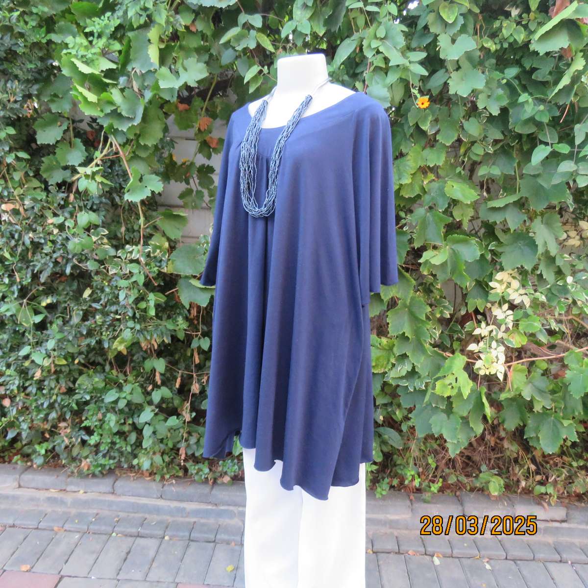 EAGLE navy slip over stretch polyester top with gathered front. Up to size 56