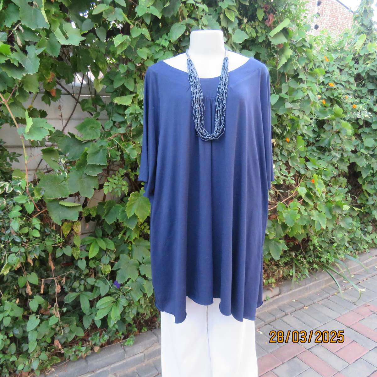 EAGLE navy slip over stretch polyester top with gathered front. Up to size 56