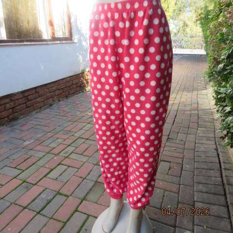 Pink and white polka dot pajama set with long sleeve top and pants, size 44