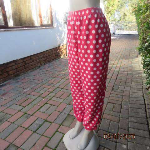 Pink and white polka dot pajama set with long sleeve top and pants, size 44