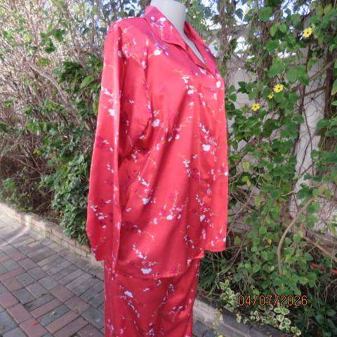 DREAMER dark crimson floral sleepwear set with long pants and button-down top, size 40
