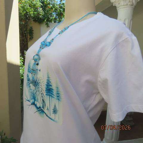 White cotton short sleeve T-shirt with jade owl logo, size 36