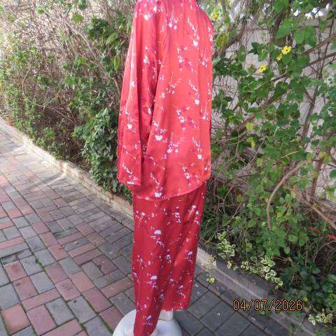 DREAMER dark crimson floral sleepwear set with long pants and button-down top, size 40