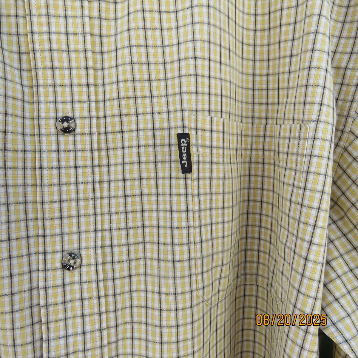 JEEP men's long sleeve yellow-olive-white check polycotton shirt. Size L. Free tie