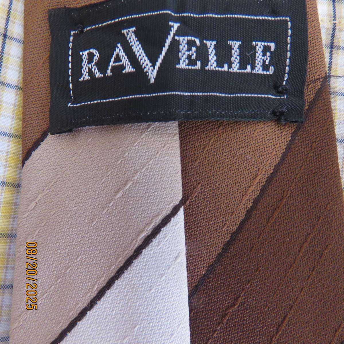 JEEP men's long sleeve yellow-olive-white check polycotton shirt. Size L. Free tie