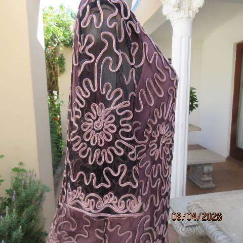 KKK black stretch netting short sleeve evening top with peach ribbon size 40