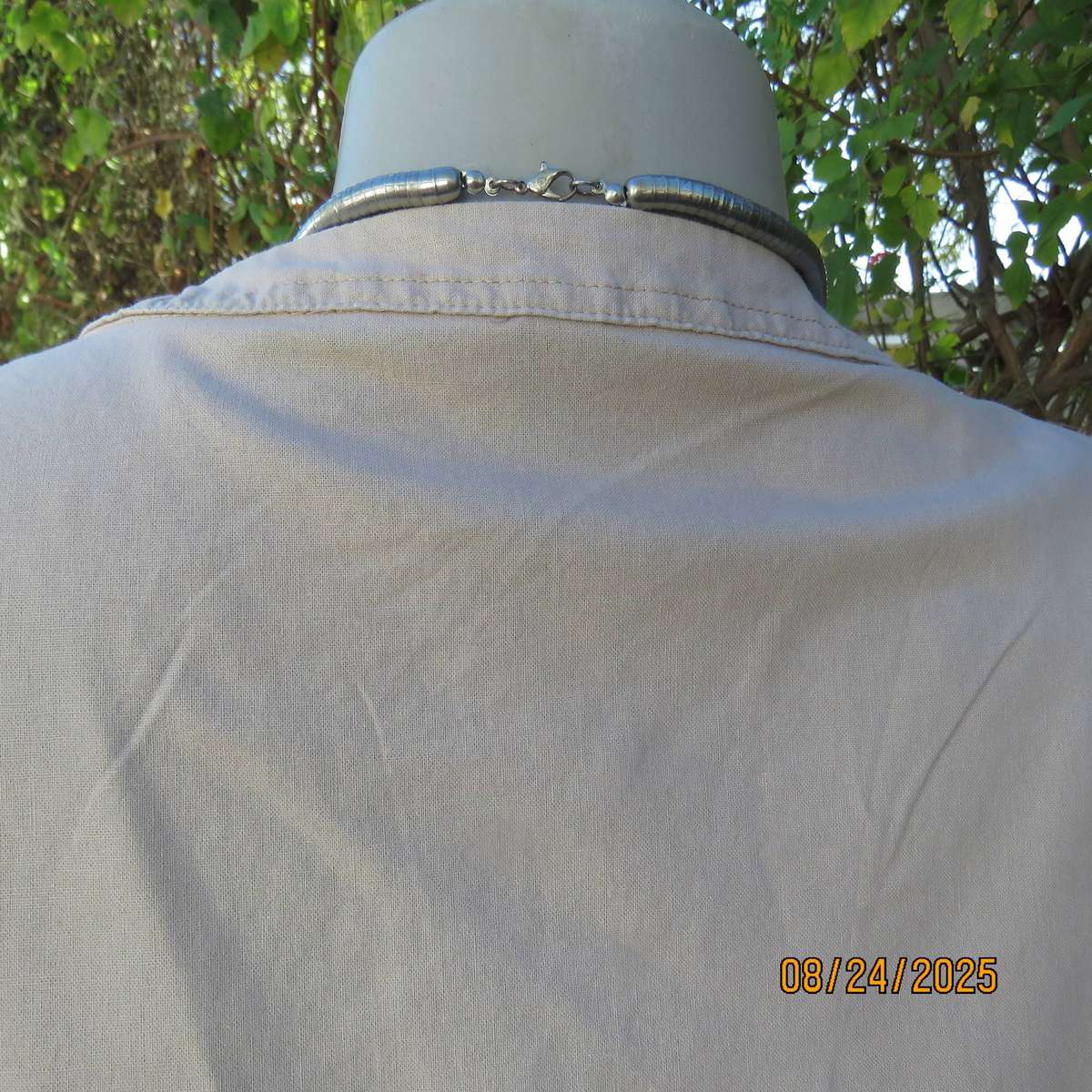 Ecru colour long loose top-short dress size 40 in cotton. V front.