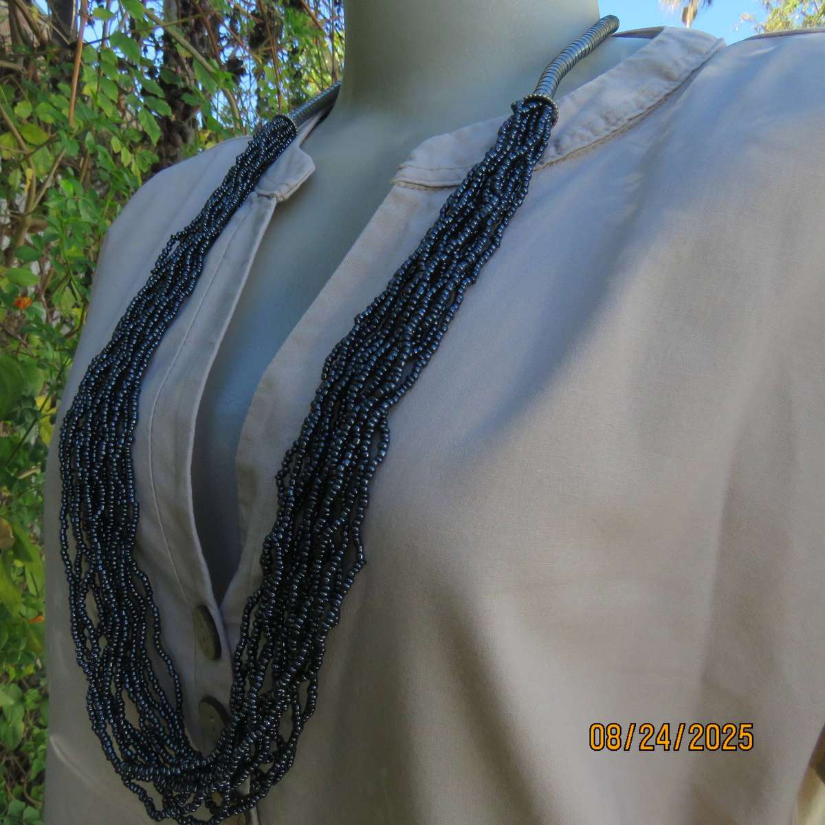 Ecru colour long loose top-short dress size 40 in cotton. V front.